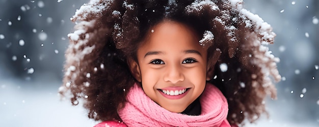 Portrait of a cute African American little girl wearing a pink scarf in the outdoors