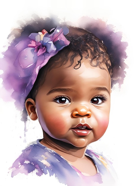 Portrait of a cute afro american baby girl on a white background watercolor illustration