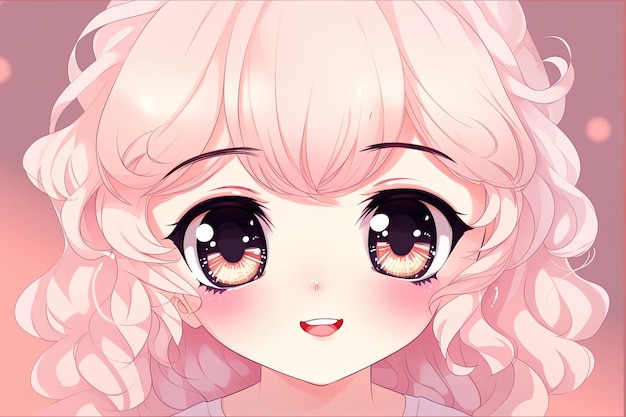 Portrait of a cute anime girl with big eyes and pink hair Generative AI