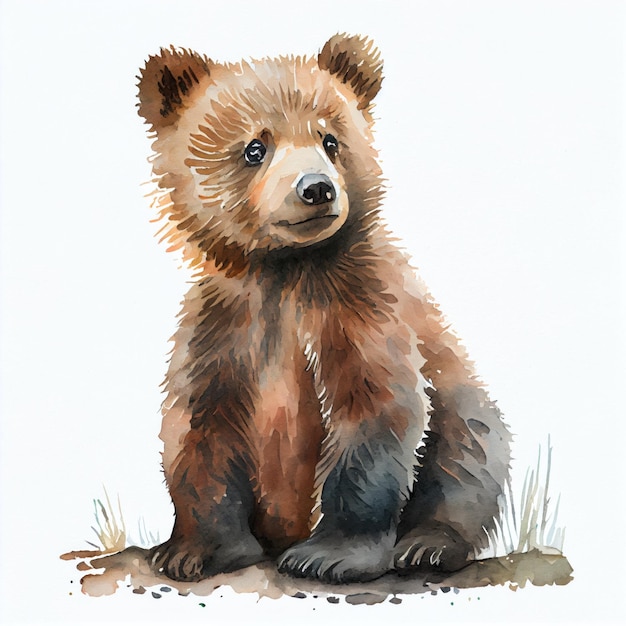 Portrait of a cute baby bear watercolor illustration