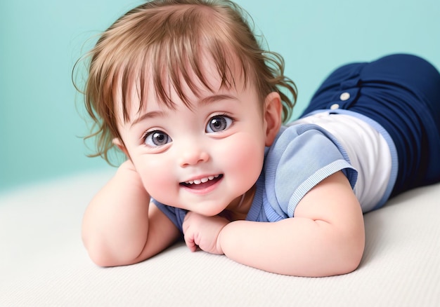 Portrait of a cute baby on a blue background