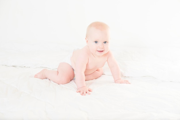 portrait of a cute baby in a diaper