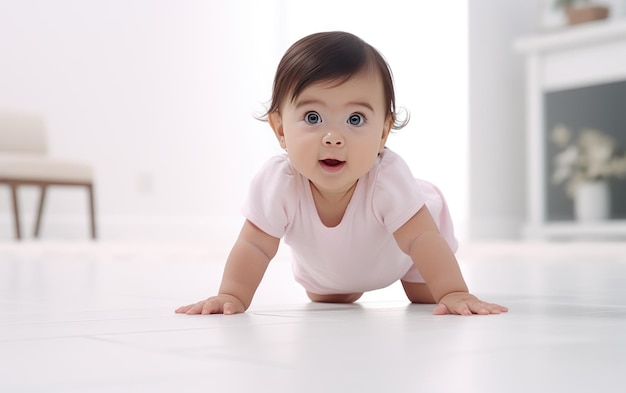 Portrait Cute Baby Exploring a Play Mat Adventurous Closeup Isolated on White Background