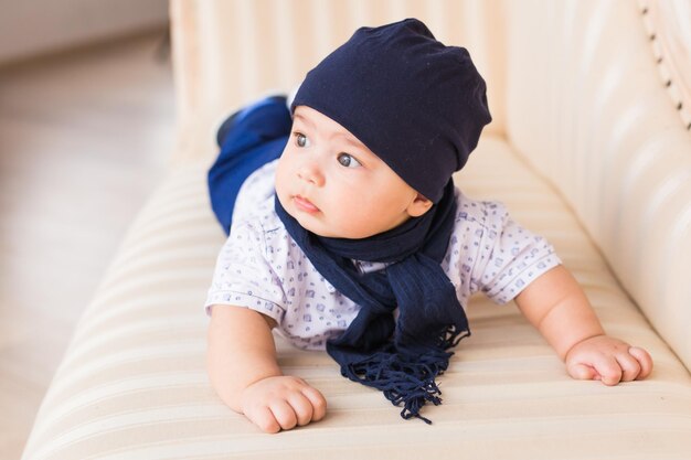 Photo portrait of cute baby girl at home