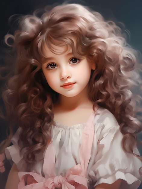 Portrait of cute a baby girl with flower hairstyle Anime manga style Ai Generated