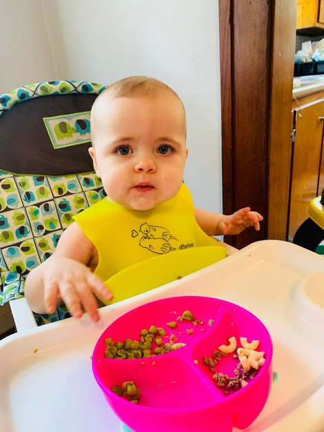 Photo portrait of cute baby at home