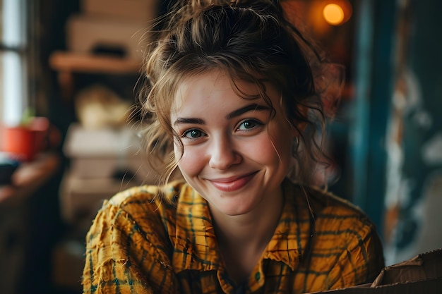 Photo portrait of cute beautiful young girl with freckles closeup