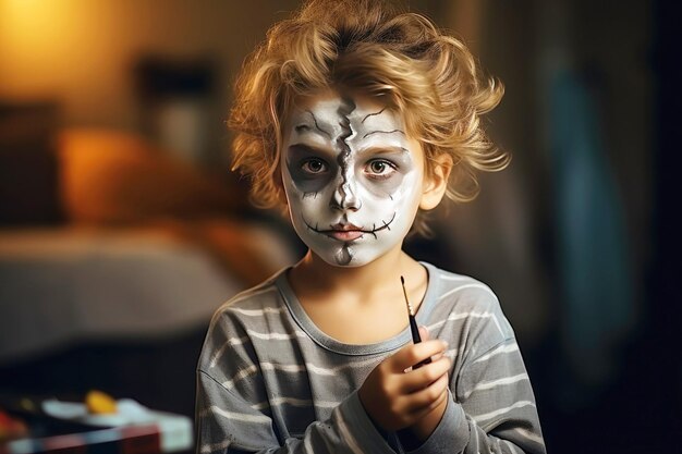 Portrait of a cute boy in Halloween makeup