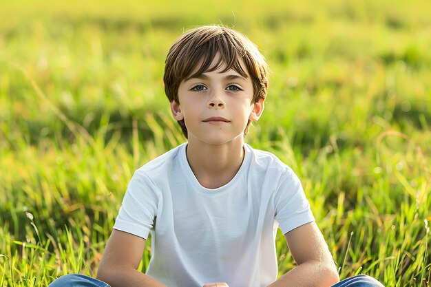 Photo portrait of cute boy sitting on field