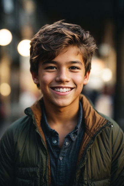 Foto ritratto di un ragazzo carino con il viso sorridente