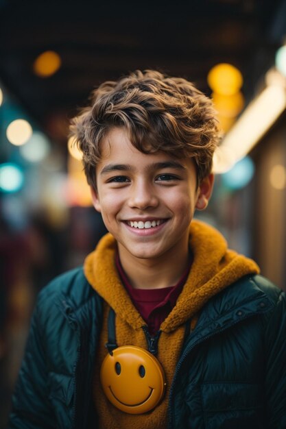 Foto ritratto di un ragazzo carino con il viso sorridente