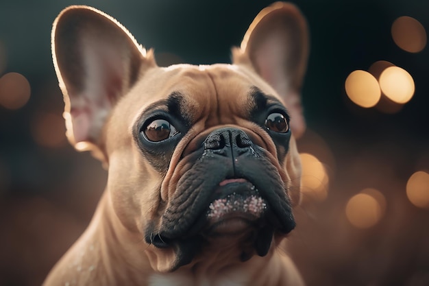 Photo portrait of cute brown french bulldog evening