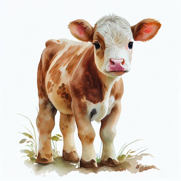 Portrait of a cute calf watercolor illustration