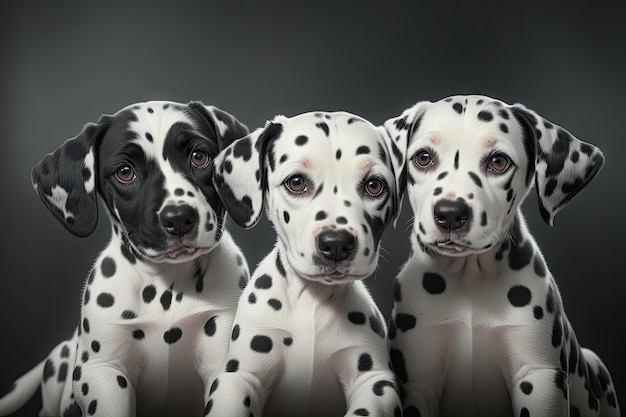 Portrait of a cute dalmatian on dark background studio ai generative