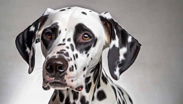 Photo portrait of cute dalmatian dog with black spots purebred dalmatian pet beautiful animal close up