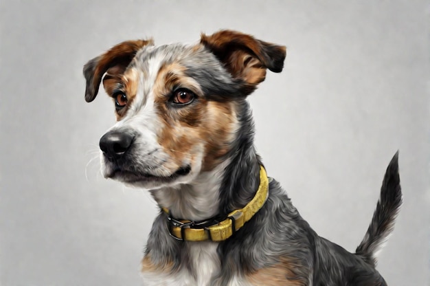 Portrait of a cute dog Gray background Generative AI illustration