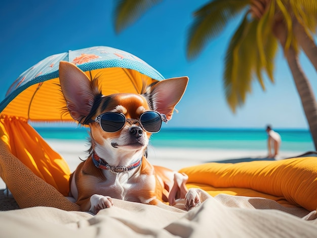 초상화 귀여운 개는 여름 휴가에 있습니다 ai generative
