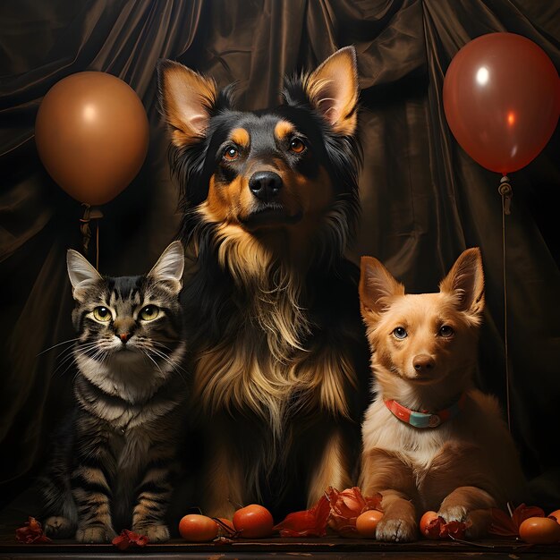 Portrait of cute dogs and cats