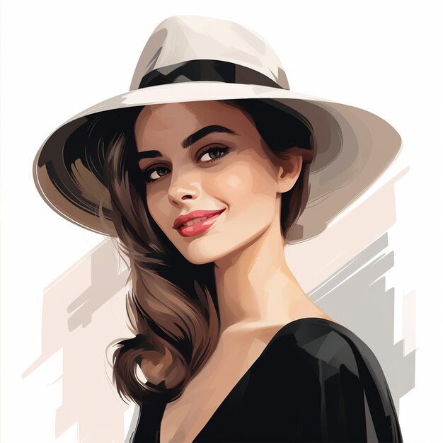 Portrait of a cute elegant young woman wearing a hat