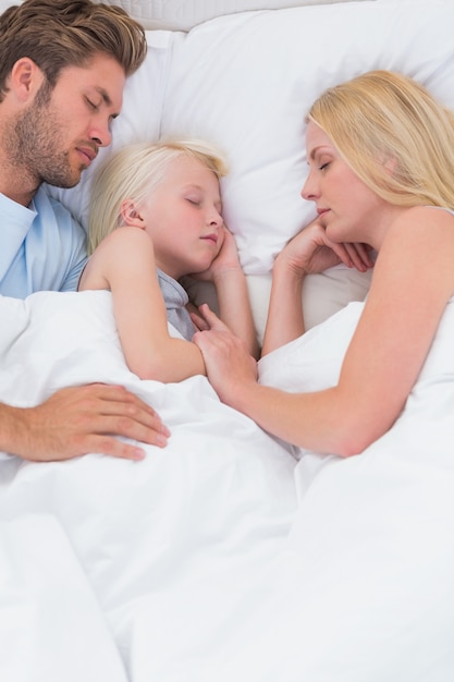 Portrait of a cute family sleeping 