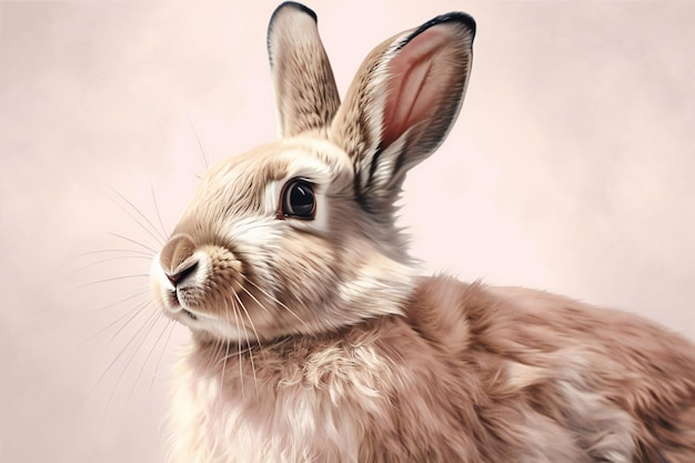 Portrait of a cute fluffy rabbit on a light background Closeup