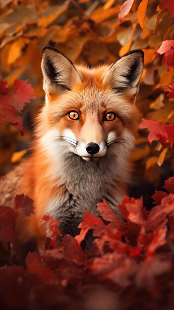 Photo portrait of a cute fox in autumn season