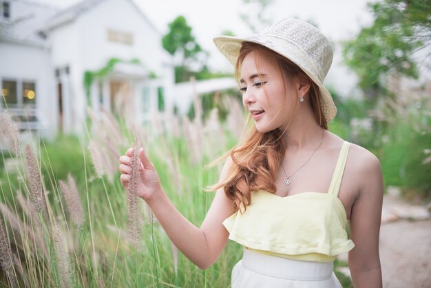 Portrait of cute girl in the garden