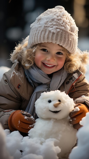 Portrait of cute girl in winter AI Generated