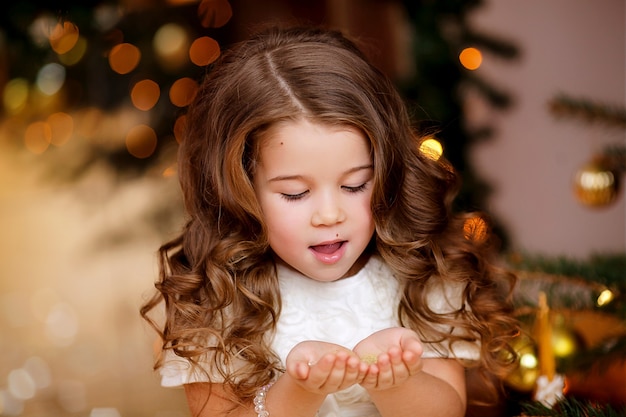 Portrait of a cute girl with beautiful hair in the new year