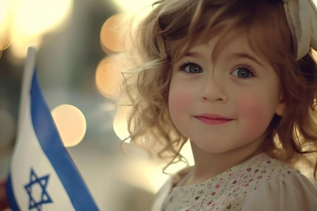 portrait of a cute girl with Israel flag