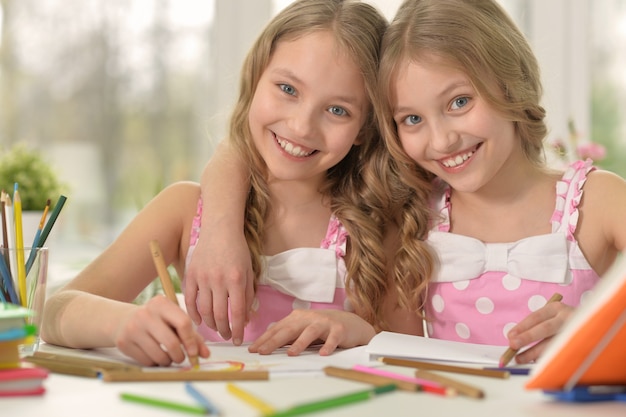 portrait of Cute girls  on lesson of art