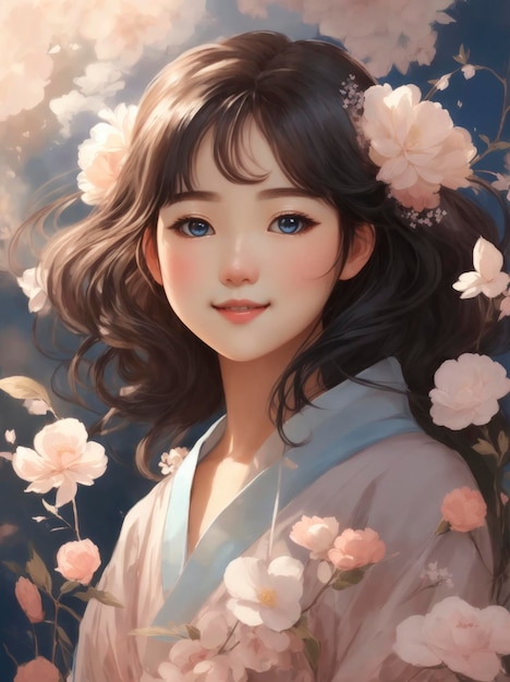 Portrait of a Cute Korean girl anime style