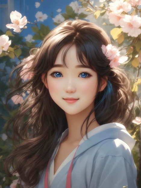 Portrait of a Cute Korean girl anime style