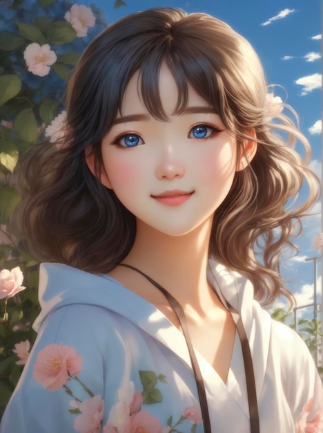 Portrait of a Cute Korean girl anime style