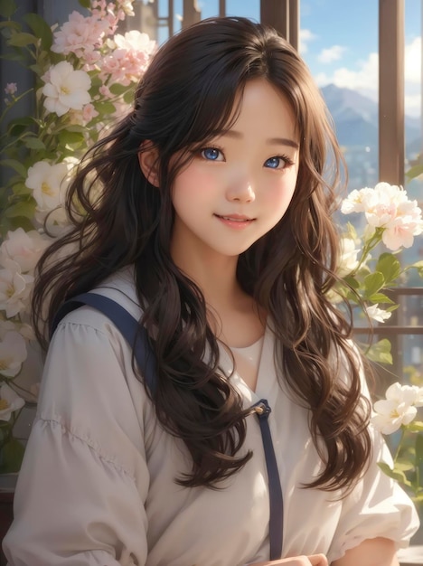 Premium AI Image | Portrait of a Cute Korean girl anime style