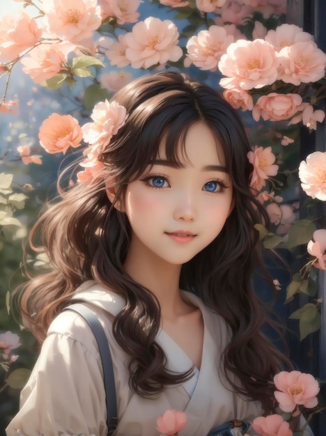 Portrait of a Cute Korean girl anime style