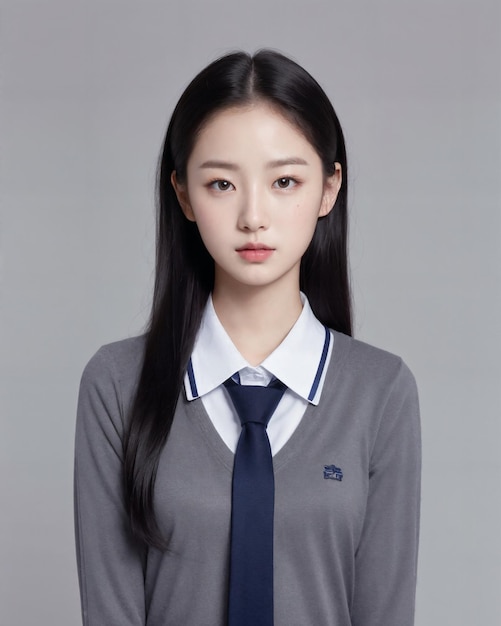 Portrait of cute korean student wearing school uniform