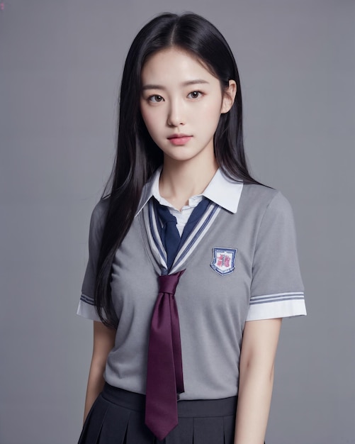 Portrait of cute korean student wearing school uniform