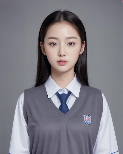 Portrait of cute korean student wearing school uniform