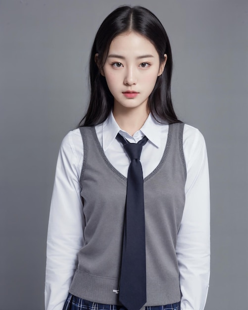 Portrait of cute korean student wearing school uniform