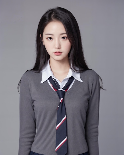 Portrait of cute korean student wearing school uniform