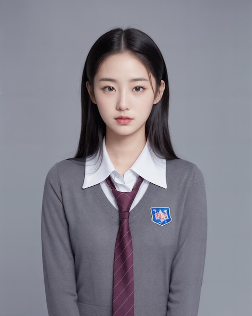 Portrait of cute korean student wearing school uniform