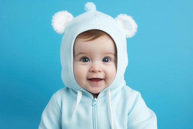 Portrait of Cute Little Baby Boy in Trendy Baby Clothes AI Generated