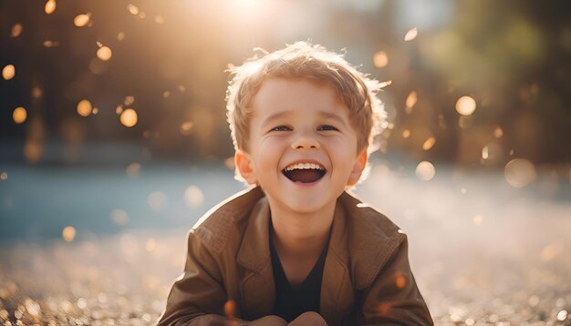 Foto ritratto di un ragazzino carino nel parco in una giornata di sole