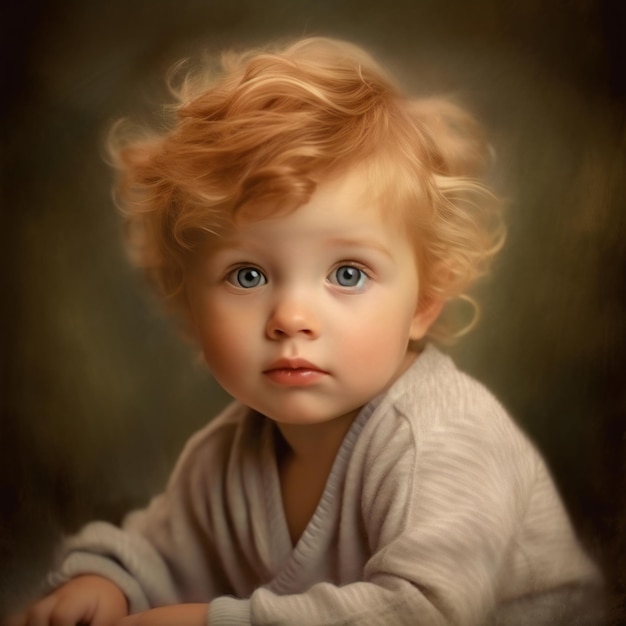 Portrait of a cute little boy with blond hair and blue eyes