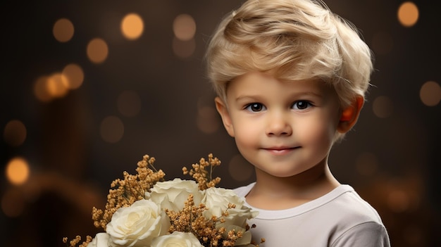 Foto ritratto di un ragazzino carino con una scatola da regalo