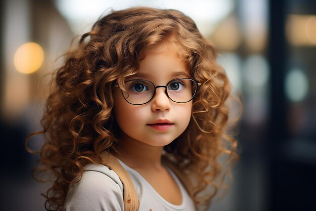 Portrait of a cute little girl in glasses 3d rendering