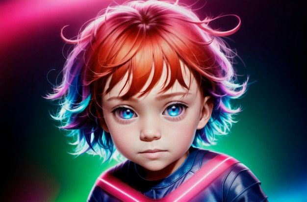 Portrait of a cute little girl on a multicolored background Generative AI