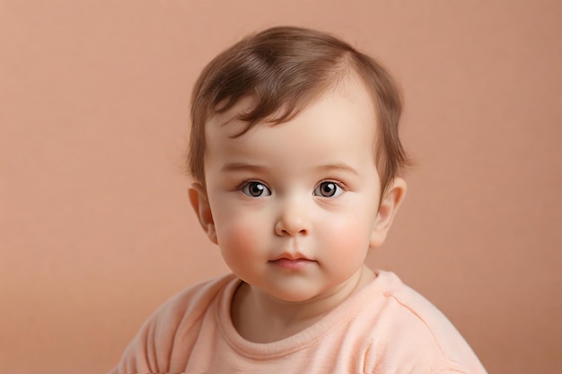 복아색 배경 에 있는 귀여운 어린 소녀 의 초상화