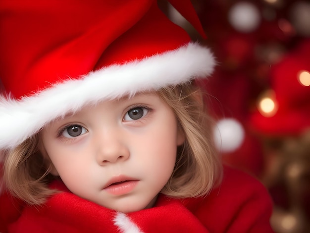 Portrait of a cute little girl in santa claus clothes